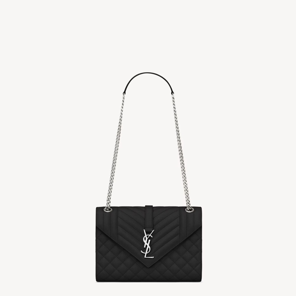 YSL Black Medium Envelope Bag in Quilted Leather